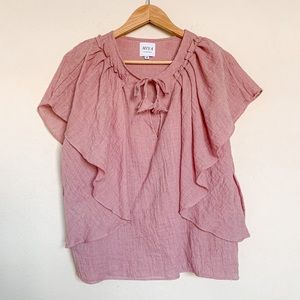 MISA Los Angeles pink ruffled linen Blouse size m